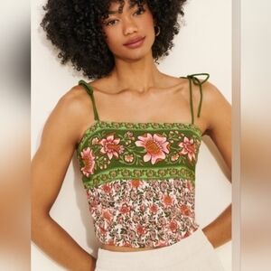 FARM Rio Anthropologie Floral Green and White Top